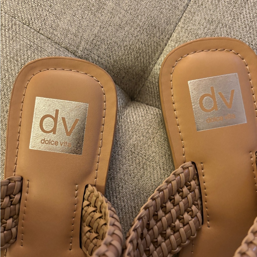 Dolce Vita Tan Woven Double-Strap Slide Sandals - Picture 3 of 3